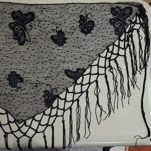 Elegant Black Lace Shawl with Butterfly Design
